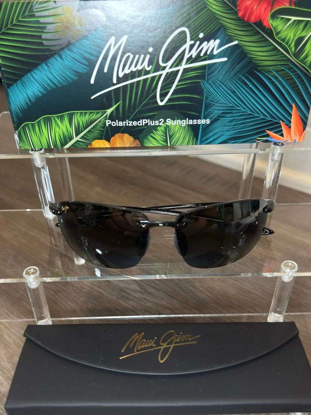 Maui Jim Ho’okipa Rimless Polarized Black Sunglasses